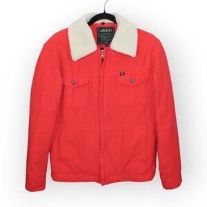 Vintage JEEP Canvas Sherpa-Lined Jacket Trucker Utility RemovableCollar